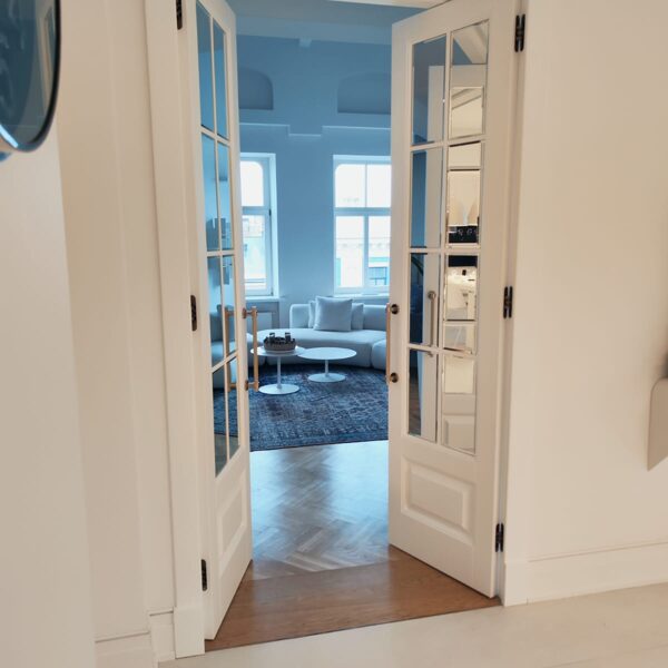 Painted MDF doors with mirror panels/decorative moldings